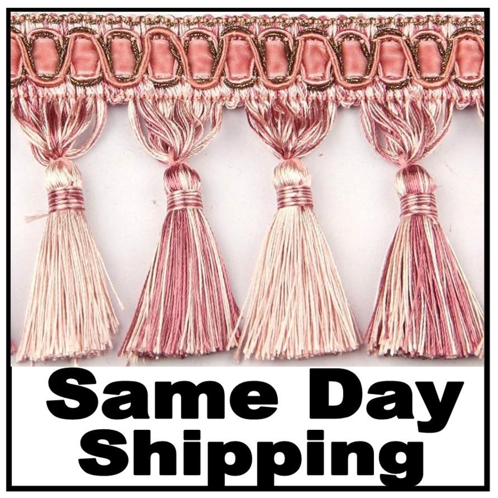 NEW 6.5 yards PINK Ribbon Tassel Fringe 3.15" Fabric Drapery Upholstery Trim